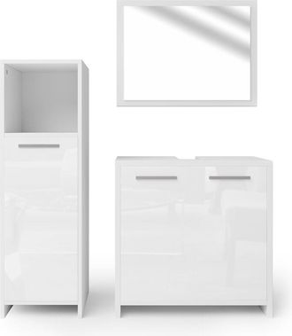 Vicco Conjunto De Muebles De Ba&ntilde;o Kiko, Blanco Alto Brillo, 3 Piezas