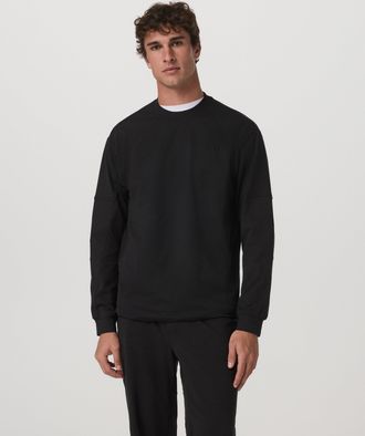 Vuori Clothing Coronado Mixed Media Crew Neck Shirt | Black Heather | Medium