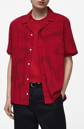 Mango Regular Fit Snake Print Camp Shirt in Red at Nordstrom, Size Small