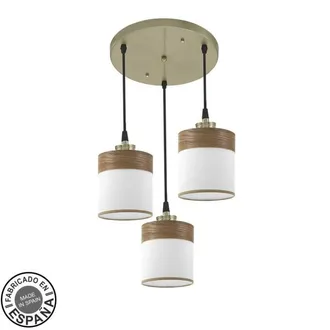 Fabrilamp Fabrilamp - Plafon Cloe 3xe27 Cuero/blanca-madera Oscura Regx42x42 Cm