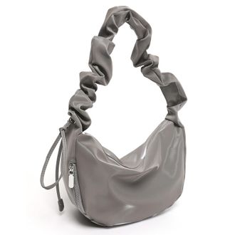 Generic Women Synthetic Leather Pleated Vintage Hobo Handbag w/Zipper Daily(Dark Grey) (Dark Grey)