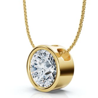 Pompeii3 1Ct Certified Bezel Round Cut Diamond Pendant 14k Gold 18 Necklace Lab Grown