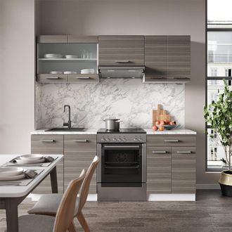 Vicco Mueble De Cocina R-line, Precioso Gris/blanco, 200 Cm, Et M&aacute;rmol