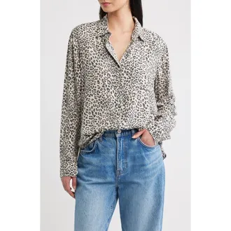 Rails Josephine Leopard Print Button-Up Shirt in Ecru Cheetah at Nordstrom, Size Xx-Small