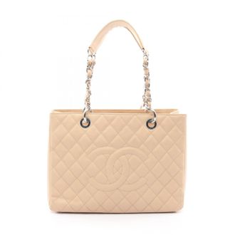 Chanel Beige Grained Calfskin Handbag Tote Bag (Pre-Owned)