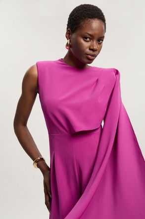 Karen Millen Womens Tailored Drape Cape Wide Leg Jumpsuit - Purple - Size 14 UK
