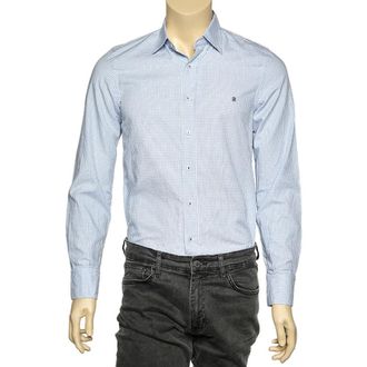 Carolina Herrera Blue & White Check Cotton Button Front Shirt