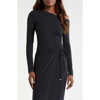 Lord & Taylor Cloud Off the Shoulder Drawstring Detail Top in Black at Nordstrom, Size X-Small