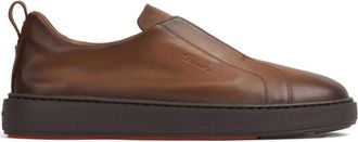 Santoni pull-tab trainers - men - Calf Leather/Calf Leather/Rubber - 10 1/2 - Brown