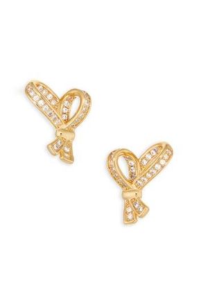 Kate Spade New York pav&eacute; heart stud earrings in Clear/Gold at Nordstrom Rack