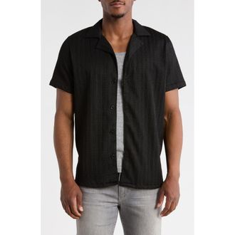 T.R. Premium Modern Fit Textured Camp Shirt in Black at Nordstrom Rack, Size Xx-Large
