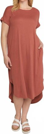 Entro Ribbed Pocket Midi Dress In Terra Cotta