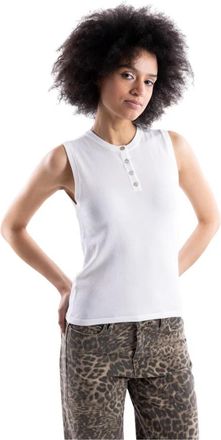 H2O Geribbelde Tanktop met Knoopsluiting - Dames - Tops zonder mouwen - Beige - L - Katoen - Tops