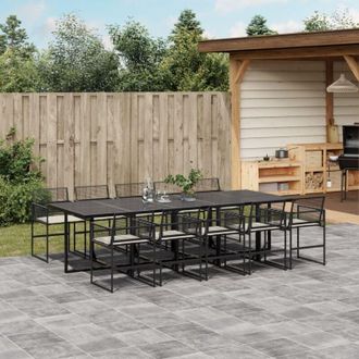 vidaXL Set De Comedor Jard&iacute;n 11 Pzas Con Cojines Rat&aacute;n Sint&eacute;tico Negro
