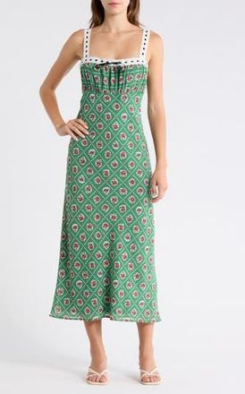 Wayf Floral Empire Waist Midi Dress in Green Scarf at Nordstrom Rack, Size X-Large