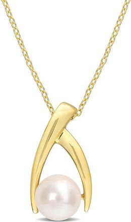 Amour 9-9.5mm Freshwater Cultured Pearl Crisscross Pendant with Chain In Yellow Plated Sterling Silver