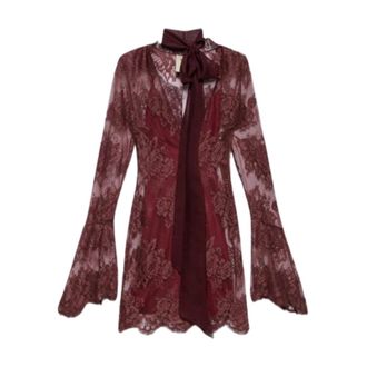 Aniye By Party Dresses, female, Red, Size: S Mini Sheer Lace Dress with Floral Embroidery