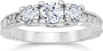 Pompeii3 1 Carat Vintage 3-Stone Diamond Engagement Anniversary Ring 10k White Gold Size Selectable