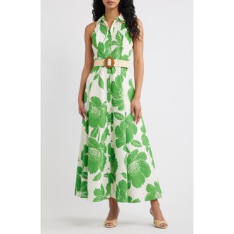 Flying Tomato Sleeveless Print Maxi Dress in Ivory Green at Nordstrom, Size Medium