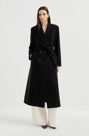 Brunello Cucinelli Lightweight water-resistant cashmere belted coat with monili in Matte Black at Nordstrom, Size 44