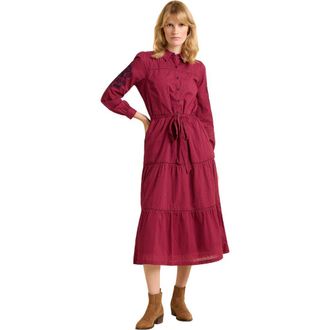 Brakeburn Embers Long Sleeve Tie Waist Midi Dress in Burgundy at Nordstrom, Size 10