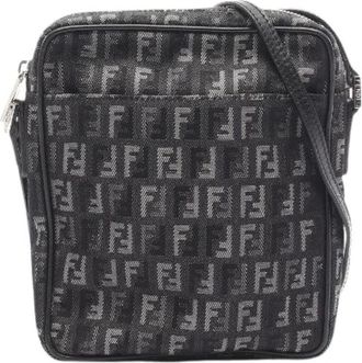 Fendi Pre-owned Zucchino Canvas Leather Shoulder Bag - Dames - Vintage Schoudertas - Zwart - ONE Size - Leer - Vintage