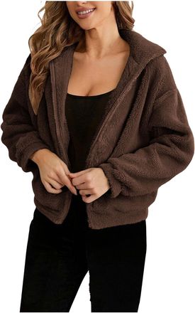 Generic Womens Fleece Jackets Full Zip Fall Winter Trendy Fleece Coat Ladies Casual Loose Fuzzy Bomber Jackets Long Sleeve Oversized Sherpa Warm Lapel Outerwe