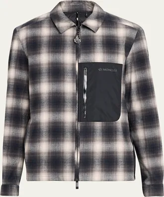 Moncler Mens Plaid Mixed-Media Jacket