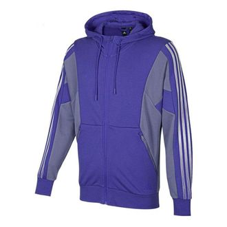 adidas Mens adidas St Kn Block Jkt Contrasting Colors Stripe Knit Hooded Jacket Violets H40198