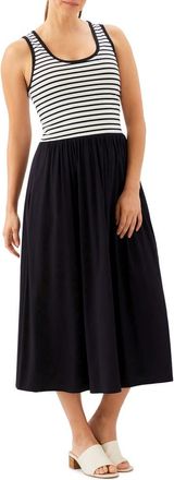 Karen Kane Stripe Sleeveless Midi Dress in Ivory W/Black at Nordstrom, Size X-Small