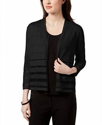 Alfani Shadow Striped Cardigan In Deep Black