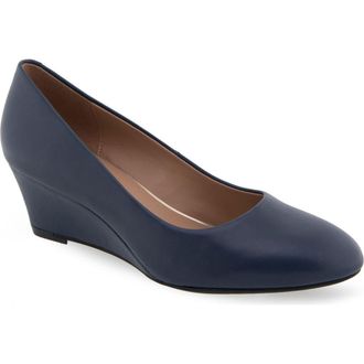 Aerosoles Iris Wedge Pump - Wide Width Available in Navy Leather at Nordstrom Rack, Size 8.5