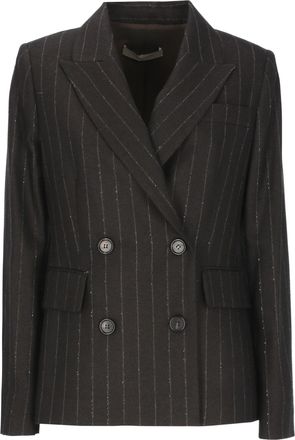 D.exterior Brown Pinstriped Sequin Wool Double-Breasted Blazer