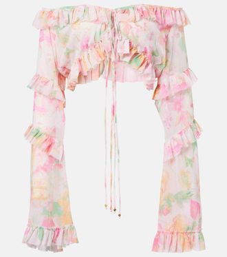 Bananhot Anita floral ruffled off-shoulder crop top