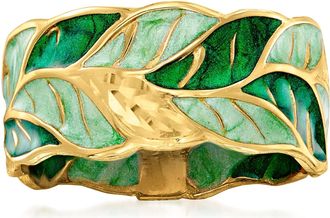 Ross-Simons Italian Green Enamel Leaf Ring in 14kt Yellow Gold