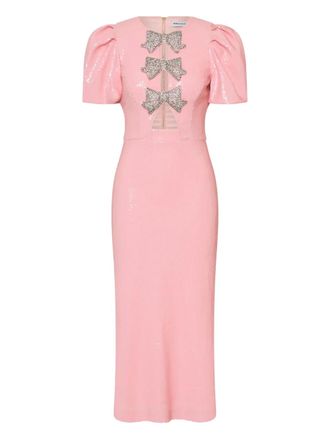 Rebecca Vallance Lydia midi-jurk met pofmouwen en strik - Roze