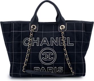 Chanel Pre-owned Womens Vintage Cotton Tote Bag Deauville - Black - One Size