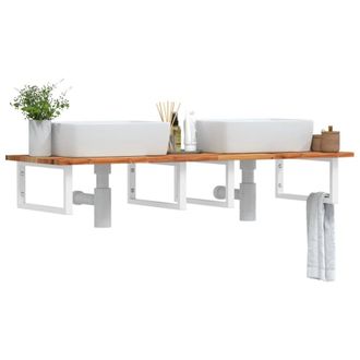 Berkfield Home Basin Shelf Wall Mounted Steel & Solid Wood Acacia in Brown
