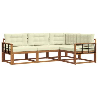 vidaXL Conjunto De Sof&aacute;s De Exterior Con Coj&iacute;n 4 Pcs Natural Y Crema Vidaxl