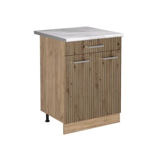 Vicco Mueble Bajo De Cocina R-line, Roble Artesanal/roble Dorado, 60 Cm Con Caj&oacute;n Encimera M&aacute;rmol, Vicco