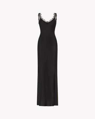 Serena Bute Silk Slip Dress with Lace Trim - Black Silk