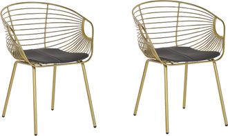 Beliani Beliani - Conjunto De 2 Sillas De Comedor Dise&ntilde;o De Metal Dorado Piel Sint&eacute;tica Coj&iacute;n De Asiento Negro Glamour Industrial Moderno Hoback