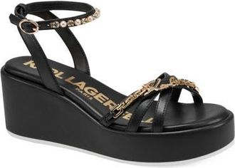 Karl Lagerfeld Clemons Ankle Strap Wedge Sandal in Black at Nordstrom, Size 9.5