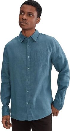 Vince Long Sleeve Shirt Mens Clothing Uniform Blue : XL, Linen