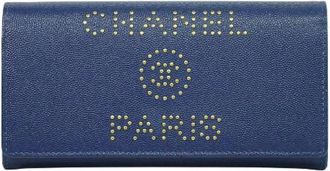 Chanel Pre-owned Lederen Portemonnee - Dames - Vintage Accessoires - Blauw - ONE Size - Leer - Vintage
