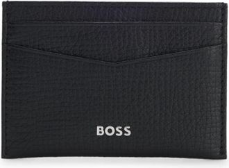 BOSS Grained-leather card holder with polished logo lettering