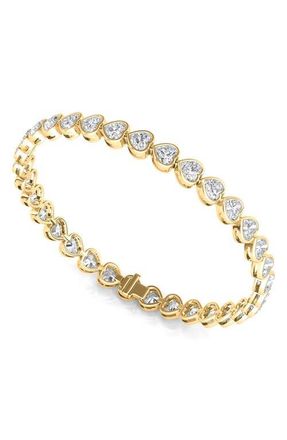 HauteCarat Bezel Heart Lab Created Diamond Bangle in 18K Yellow Gold at Nordstrom, Size 6
