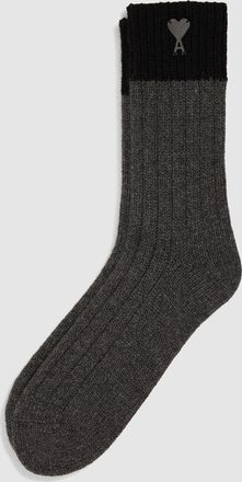 Ami Chaussettes Wool With Ami De Coeur Gris Carbone Noir