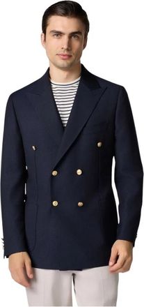 Brooks Brothers Virgin Wool Hopsack Double-Breasted Jacket - Heren - Blazers - Blauw - L - Wol - Jassen