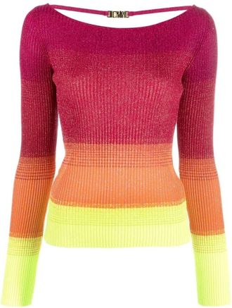 GCDS Roze Lurex Degrade Sweater - Dames - Ronde hals truien - Roze - S - Polyester - Truien & Vesten